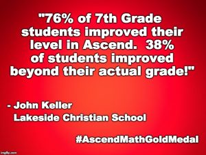 Lakeside Christian School has been awarded an Ascend Math Gold Medal for 2018!